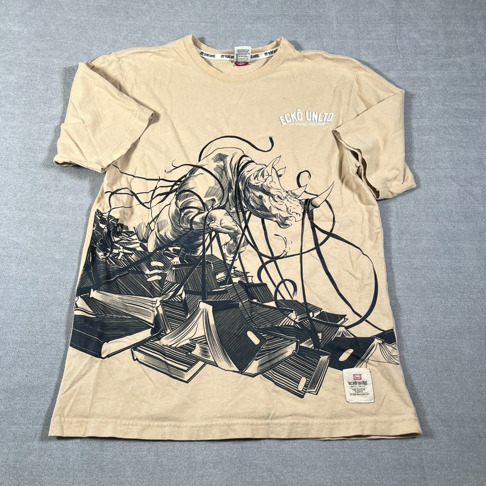 Ecko Unltd Rhino Graphic Short Sleeve Tee Mens Large Tan Cotton T-Shirt